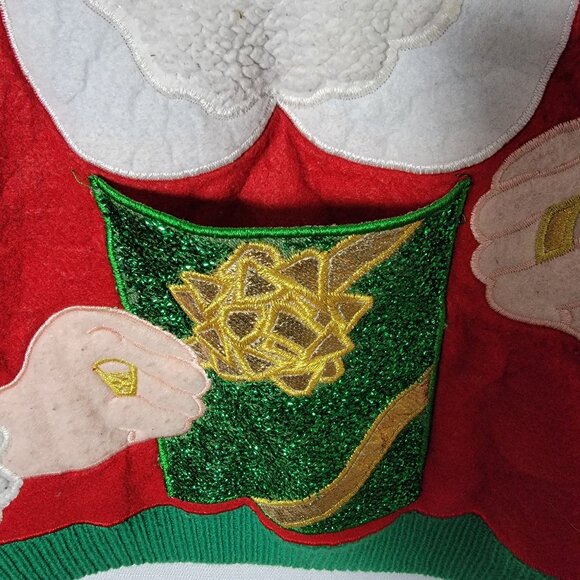 Holiday Time Unisex Christmas Sweater Sz S 34/36 Santa Claus Holding Gift Bag - Picture 5 of 12
